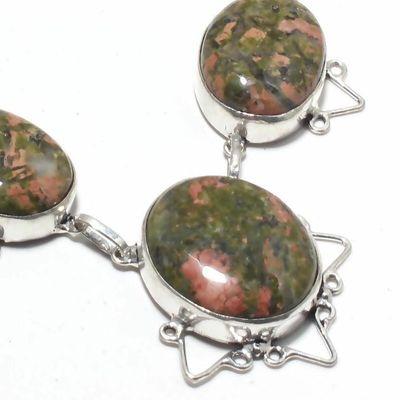 Un 028b collier parure unakite 55gr 20x28mm achat vente bijou pierre lithotherapie argent 925