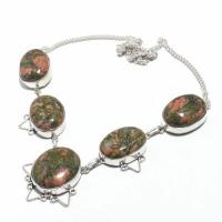 Un 028d collier parure unakite 55gr 20x28mm achat vente bijou pierre lithotherapie argent 925