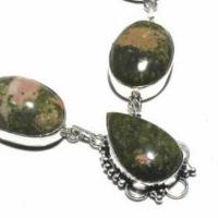 Un 061c collier parure unakite 54gr 20x30mm achat vente bijou pierre argent 925