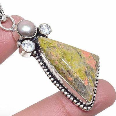 Un 062c pendentif pendant unakite 15gr 20x35mm achat vente bijou pierre argent 925