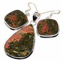 Un 066d pendentif boucles oreilles unakite 32gr 30x48mm achat vente bijou argent 925