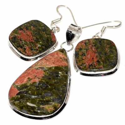 Un 066d pendentif boucles oreilles unakite 32gr 30x48mm achat vente bijou argent 925