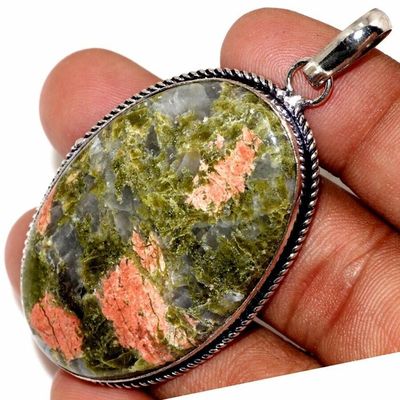 Un 067b pendentif pendant unakite 19gr 30x40mm achat vente bijou pierre argent 925