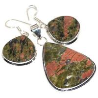 Un 068a pendentif boucles oreilles unakite 30gr 32x42mm achat vente bijou argent 925