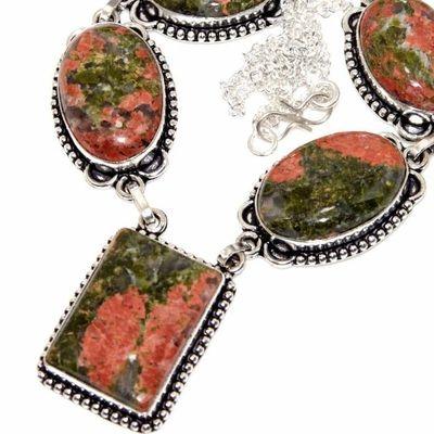 Un 070b collier parure unakite 45gr 20x30mm achat vente bijou pierre argent 925