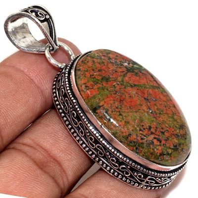 Un 077a pendentif pendant unakite 20gr 25x35mm achat vente bijou pierre argent 925