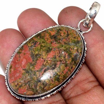 Un 079c pendentif pendant unakite 17gr 28x42mm achat vente bijou pierre argent 925