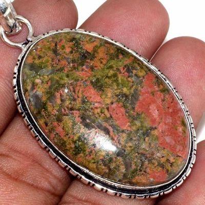 Un 079c pendentif pendant unakite 17gr 28x42mm achat vente bijou pierre argent 925