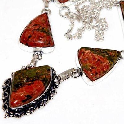 Un 111a collier parure unakite 28gr 15x25mm achat vente bijou pierre argent 925