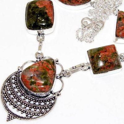 Un 116b collier parure unakite 37gr 30x20mm achat vente bijou pierre argent 925