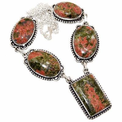 Un 121a collier parure unakite rose verte 47gr 15x30mm achat vente bijou pierre argent 925