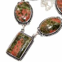 Un 121b collier parure unakite rose verte 47gr 15x30mm achat vente bijou pierre argent 925