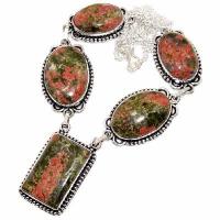 Un 121d collier parure unakite rose verte 47gr 15x30mm achat vente bijou pierre argent 925